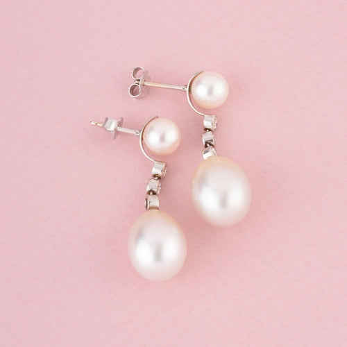 Boucles d'oreilles Leysen Frères - Boucles d’oreilles transformables en or blanc 18K, perles et diamants 58 Facettes 238