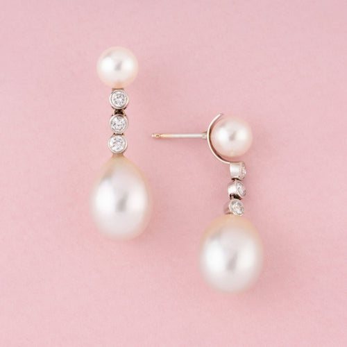 Boucles d'oreilles Leysen Frères - Boucles d’oreilles transformables en or blanc 18K, perles et diamants 58 Facettes 238