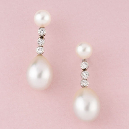 Boucles d'oreilles Leysen Frères - Boucles d’oreilles transformables en or blanc 18K, perles et diamants 58 Facettes 238