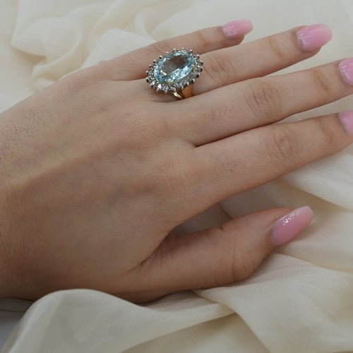 Bague 53.5 Bague Pompadour en or rose 18 carats et aigue-marine 58 Facettes Bague 129-1