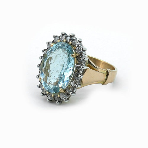 Bague 53.5 Bague Pompadour en or rose 18 carats et aigue-marine 58 Facettes Bague 129-1