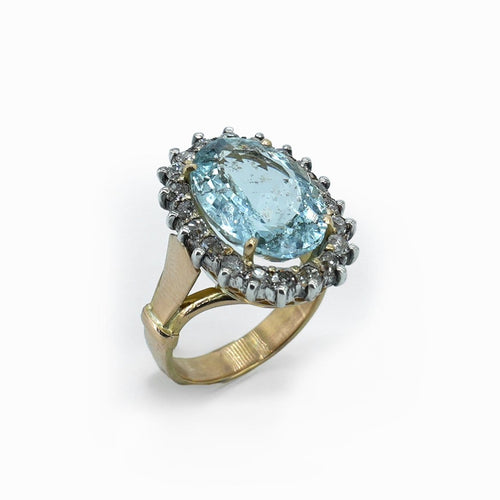 Bague 53.5 Bague Pompadour en or rose 18 carats et aigue-marine 58 Facettes Bague 129-1