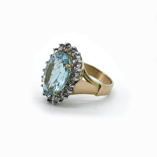 Bague 53.5 Bague Pompadour en or rose 18 carats et aigue-marine 58 Facettes Bague 129-1
