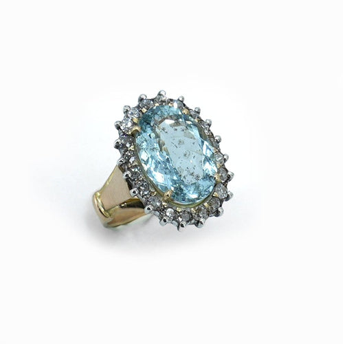 Bague 53.5 Bague Pompadour en or rose 18 carats et aigue-marine 58 Facettes Bague 129-1