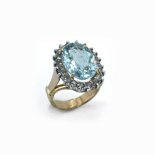 Bague 53.5 Bague Pompadour en or rose 18 carats et aigue-marine 58 Facettes Bague 129-1