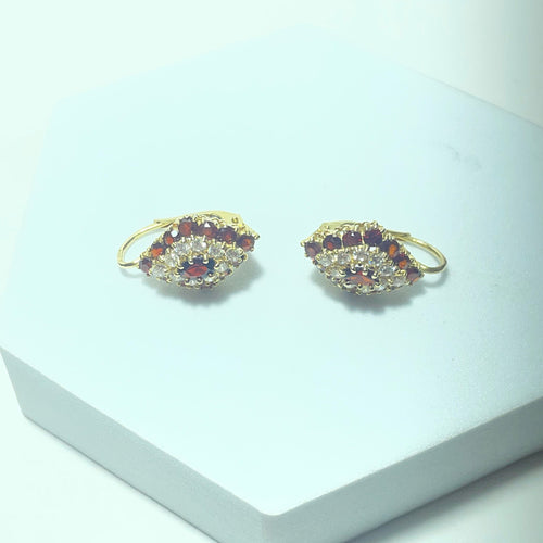 Boucles d'oreilles Boucles d'oreilles - Or jaune 18 carats (750) avec pierres rouges et blanches 58 Facettes 260095
