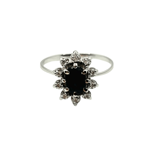 Bague 56 Bague marguerite vintage en or blanc 18 carats, saphir et diamants 58 Facettes 660