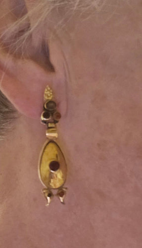 Boucles d'oreilles Boucles d'oreilles géorgiennes catalanes en or 18 ct et grenats hessonites 58 Facettes 1