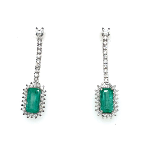 Boucles d'oreilles Années 1970 - Boucles d’oreilles en or blanc 18 ct, émeraudes et diamants 58 Facettes