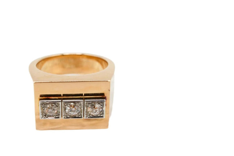 Bague 62 Chevalière - Bague en or 750 et platine avec diamants 58 Facettes 250301