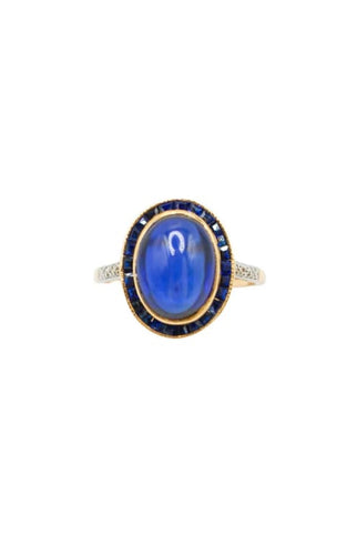 Bague 53 Bague cabochon en or jaune 750 et platine, saphir et diamants 58 Facettes 250101