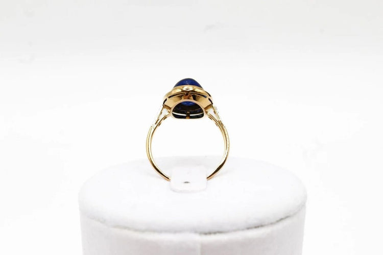 Bague 53 Bague cabochon en or jaune 750 et platine, saphir et diamants 58 Facettes 250101