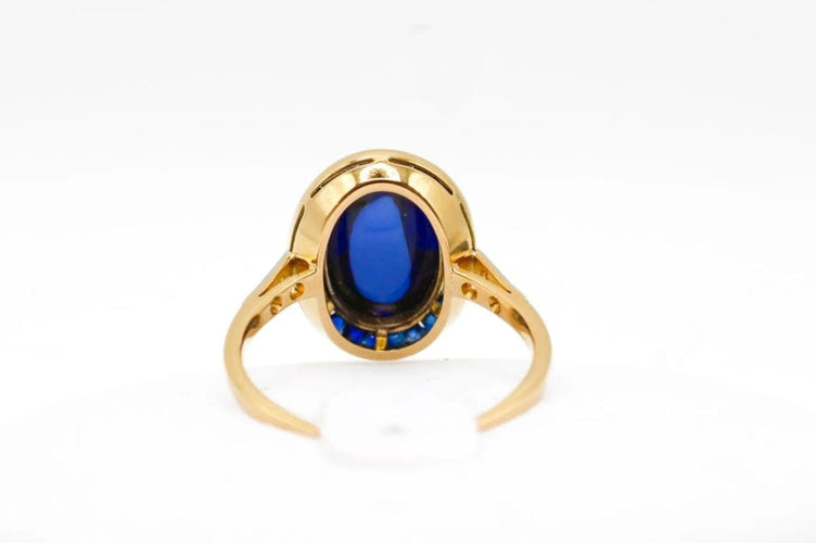 Bague 53 Bague cabochon en or jaune 750 et platine, saphir et diamants 58 Facettes 250101