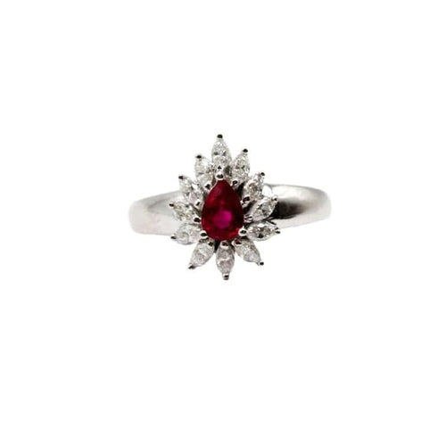Bague 58 Bague rubis poire entouré de diamants en or blanc 585 58 Facettes 250019