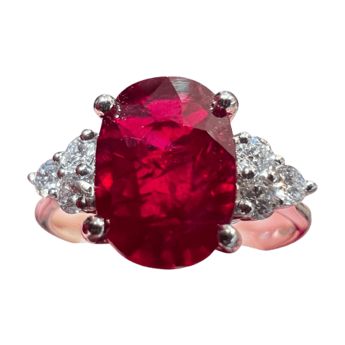 Bague 54 Bague en or blanc 18 carats avec rubis 2,04 ct et diamants 58 Facettes 8021 A