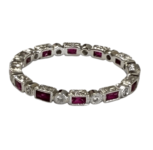 Bague 53 Alliance tour complet en or blanc, rubis et diamants 58 Facettes 310 50068