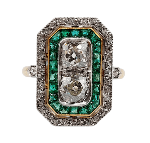 Bague 49.5 Bague marquise Art déco en or 18k et platine, diamants et émeraudes 58 Facettes A06751