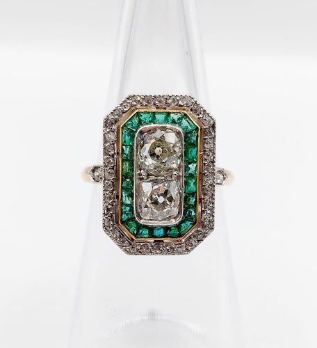 Bague 49.5 Bague marquise Art déco en or 18k et platine, diamants et émeraudes 58 Facettes A06751