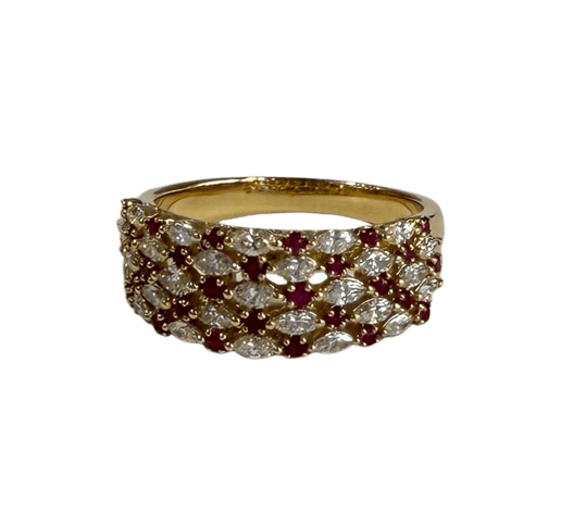 Bague 55 Bague anneau mosaïque en or jaune avec diamant navette et rubis 58 Facettes 414 50048