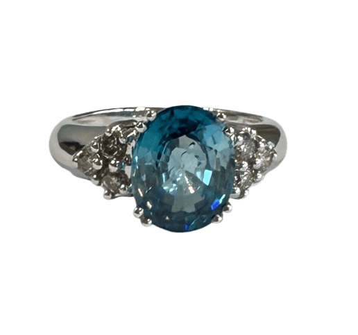 Bague 56 Solitaire - Bague en or blanc avec zircon bleu et diamants 58 Facettes 417 50334