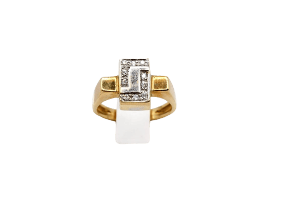 Bague 56 Bague rectangulaire pavée de diamants en or jaune et or blanc 58 Facettes 240043