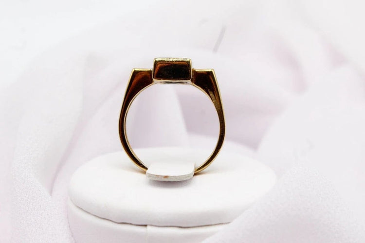 Bague 56 Bague rectangulaire pavée de diamants en or jaune et or blanc 58 Facettes 240043