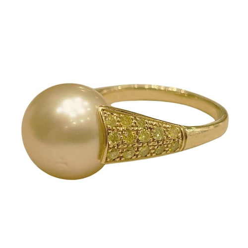 Bague 55 Bague - Perle australienne Gold et diamants fancy en or jaune 18k 58 Facettes T205