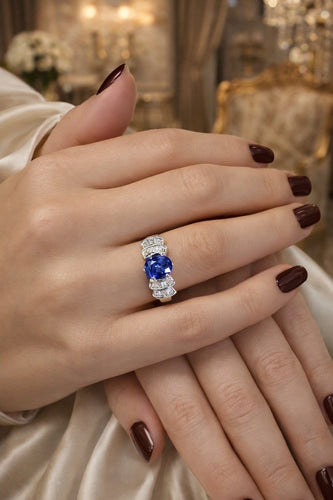 Bague 57 Bague en or blanc 18 carats, saphir bleu et diamants baguette 58 Facettes 50434