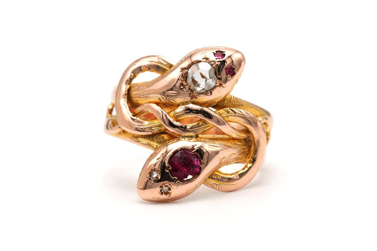 Bague 55 Bague Art nouveau en or jaune 18 carats avec rubis et diamants taille rose 58 Facettes 23142