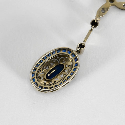 Collier Ravissant collier de style Art Deco en or blanc et saphir de synthèse 58 Facettes B260111