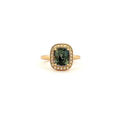Bague 49 Compagnie des gemmes - Bague en or jaune 18 carats, saphir vert et diamants 58 Facettes Cdg