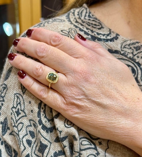 Bague 49 Compagnie des gemmes - Bague en or jaune 18 carats, saphir vert et diamants 58 Facettes Cdg