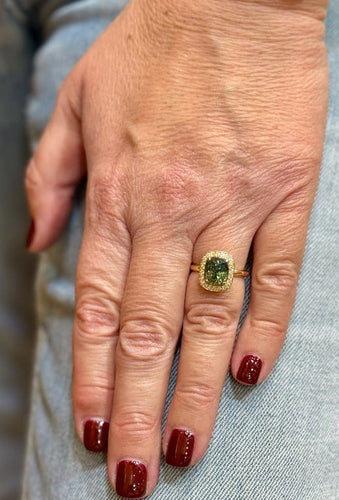 Bague 49 Compagnie des gemmes - Bague en or jaune 18 carats, saphir vert et diamants 58 Facettes Cdg