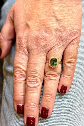 Bague 49 Compagnie des gemmes - Bague en or jaune 18 carats, saphir vert et diamants 58 Facettes Cdg