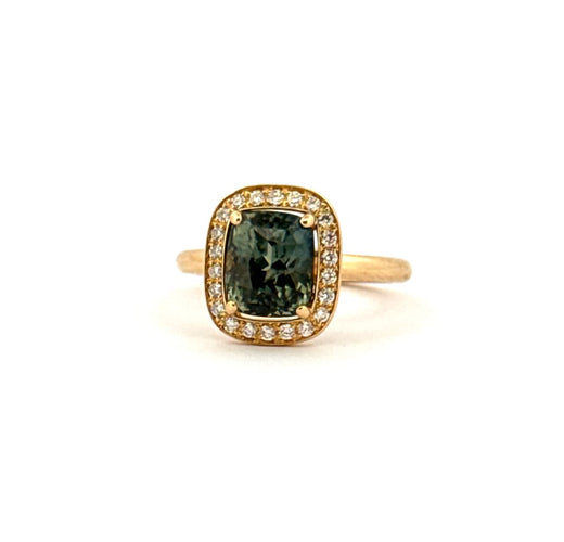 Bague 49 Compagnie des gemmes - Bague en or jaune 18 carats, saphir vert et diamants 58 Facettes Cdg