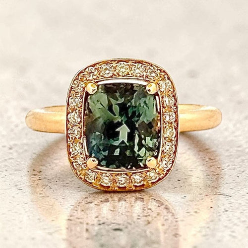 Bague 49 Compagnie des gemmes - Bague en or jaune 18 carats, saphir vert et diamants 58 Facettes Cdg