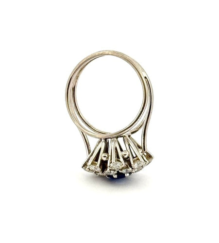 Bague 52 Bague fleur ancienne en or blanc 18 carats, diamants et saphir 58 Facettes 90830/ac12717