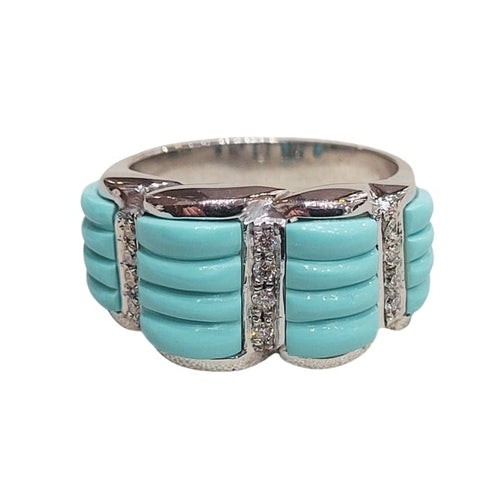 Bague 54 Bague turquoises et diamants en or blanc 18k 58 Facettes S137