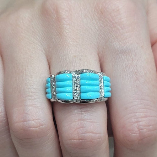 Bague 54 Bague turquoises et diamants en or blanc 18k 58 Facettes S137