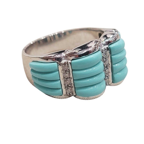 Bague 54 Bague turquoises et diamants en or blanc 18k 58 Facettes S137