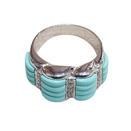 Bague 54 Bague turquoises et diamants en or blanc 18k 58 Facettes S137