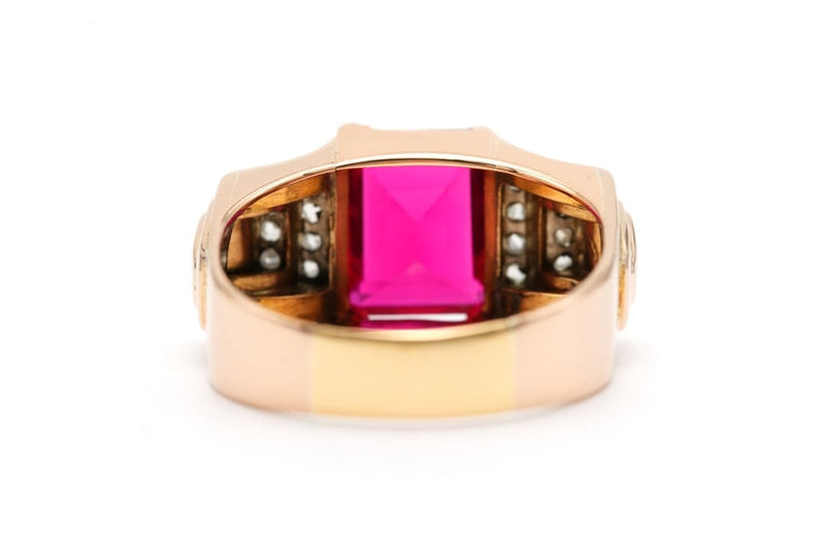 Bague 64 Bague Art déco en or jaune 18 carats, rubis synthétique et diamants 58 Facettes 22692