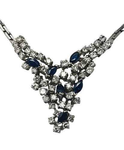 Collier Collier ras-de-cou vintage - Collier en or 18K avec diamants et saphirs 58 Facettes E58