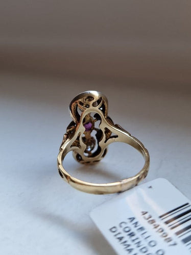 Bague 55 Bague trois pierres vintage en or jaune 18 ct, argent, rubis et diamants 58 Facettes CV-013