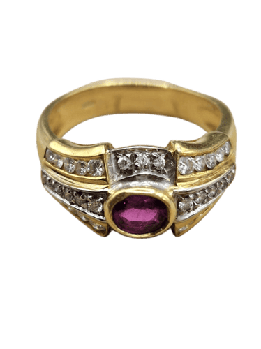 Bague 62 Bague vintage en or jaune 18 ct, rubis et diamants 58 Facettes CV-014
