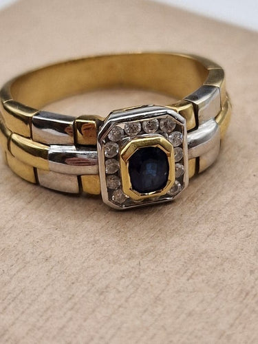 Bague 62 Bague vintage flexible en or blanc et or jaune 18 ct, saphir 58 Facettes CV-015