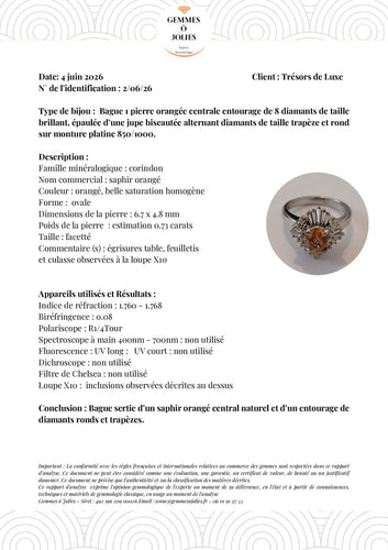 Bague 51 Bague saphir orange et diamants en platine 58 Facettes 608