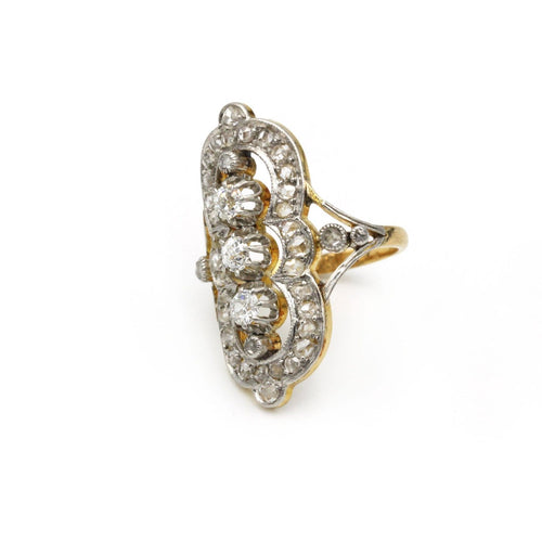 Bague 58 Bague marquise en or jaune, platine et diamants 58 Facettes 260015SP