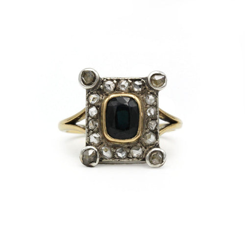 Bague 60 Bague ancienne en or jaune 750 et argent 925, saphir et diamants 58 Facettes 260017SP