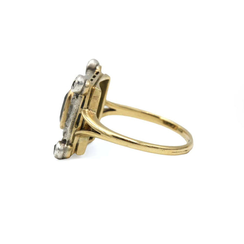 Bague 60 Bague ancienne en or jaune 750 et argent 925, saphir et diamants 58 Facettes 260017SP